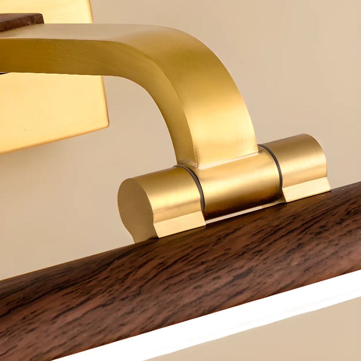 Modern Wood and Gold LED Vanity Light Fixture Image - 12