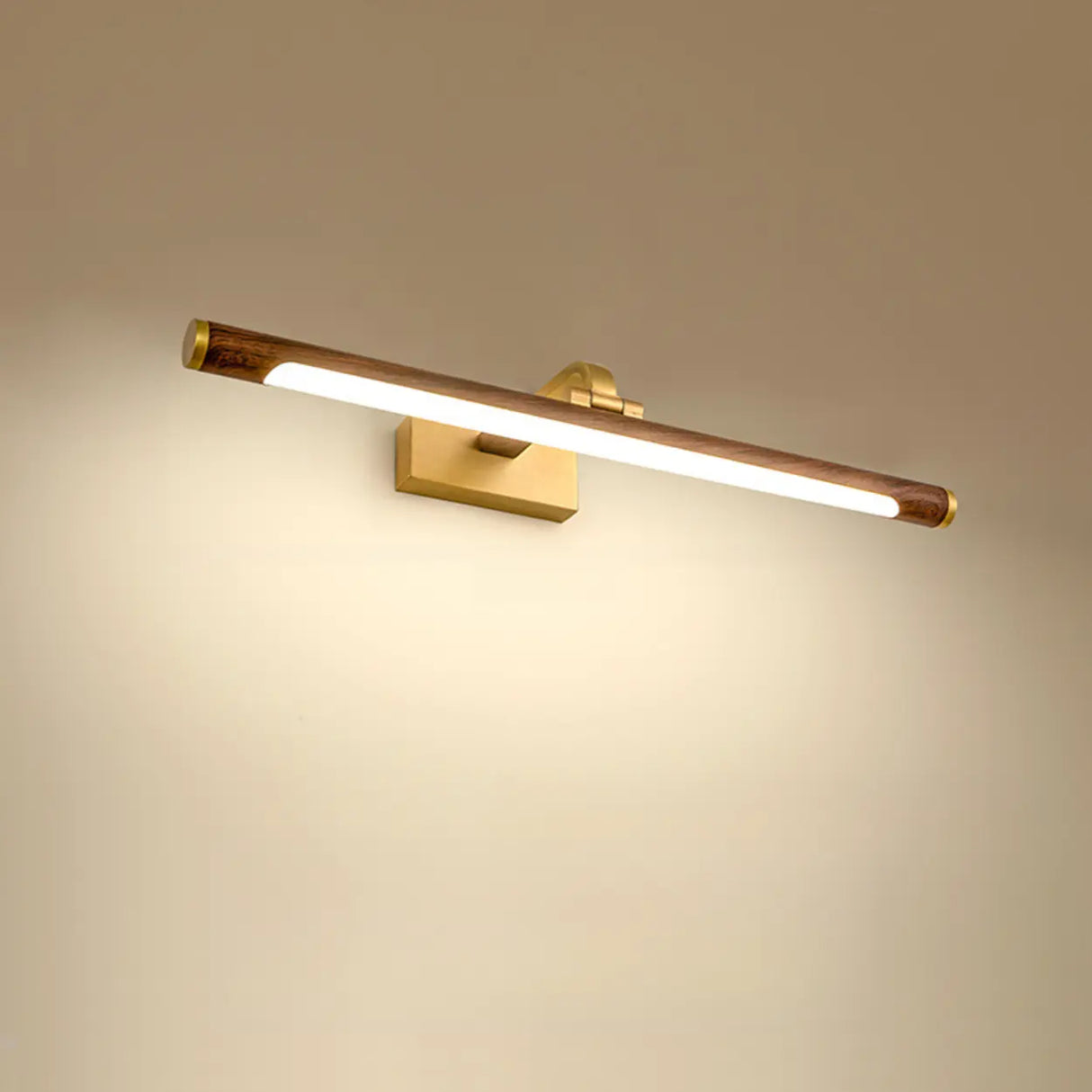 Modern Wood and Gold LED Vanity Light Fixture Image - 7