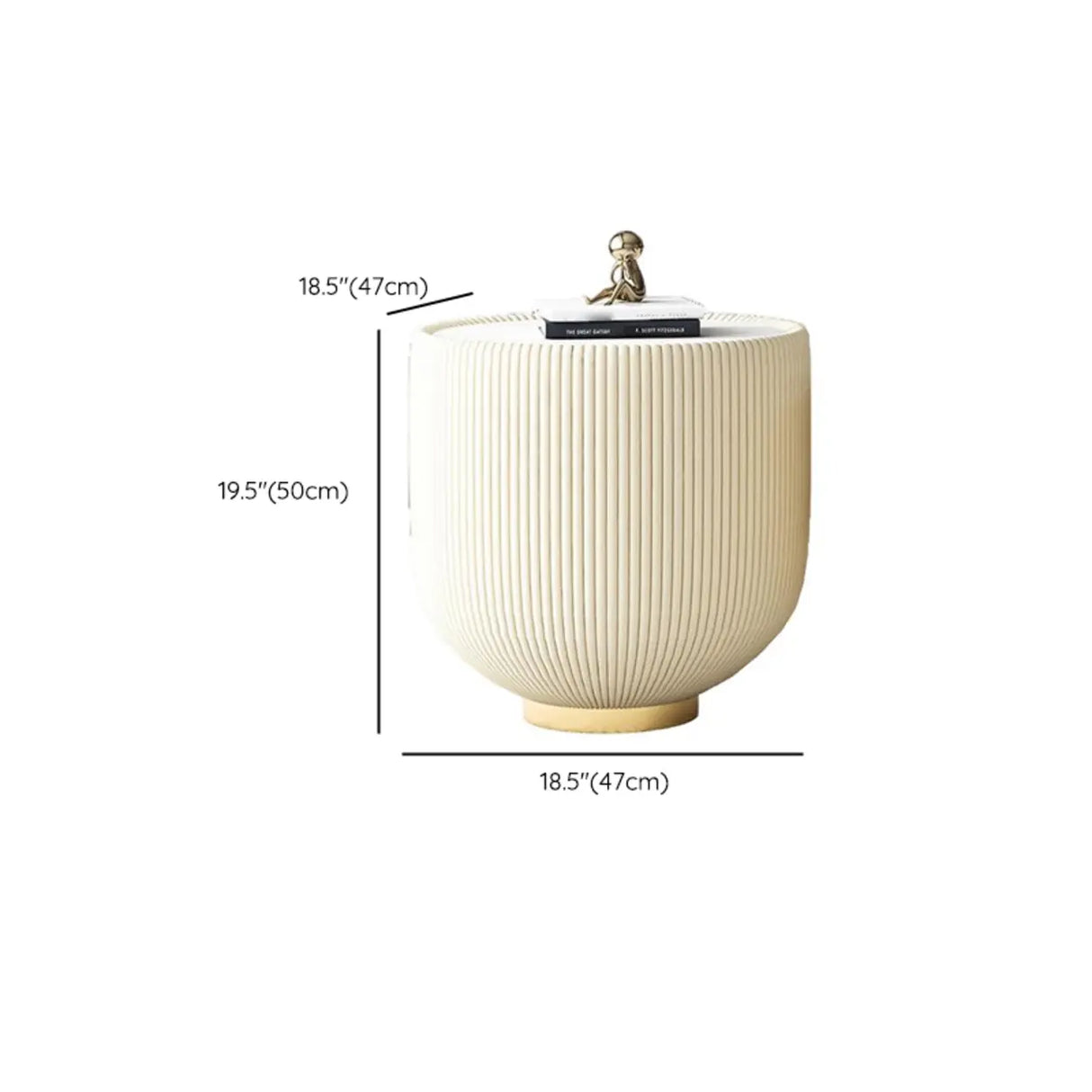Modern Metal Marble Top Ribbed Pedestal Side Table Image - 15