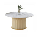 Modern Metal Marble Top Ribbed Pedestal Side Table Image - 5