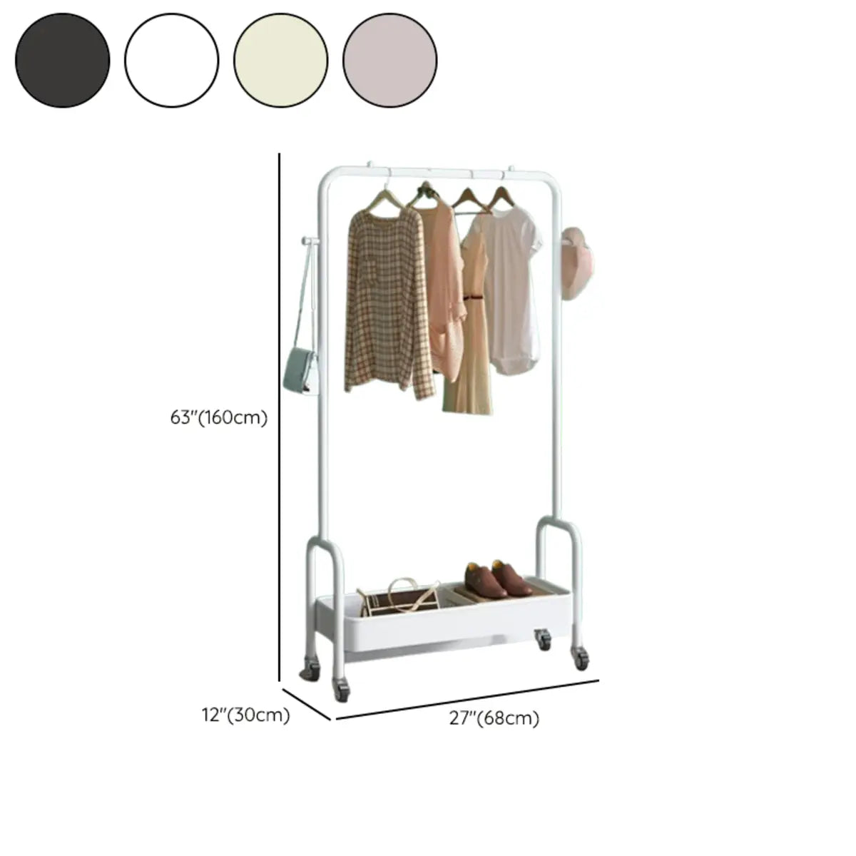Modern Metal Portable Coat Rack with Storage Shelves 
