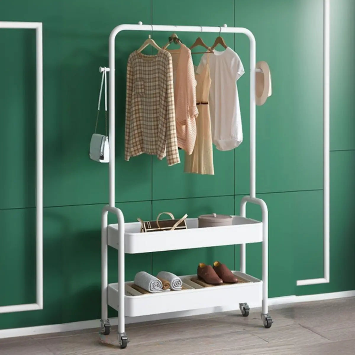 Modern Metal Portable Coat Rack with Storage Shelves Image - 5