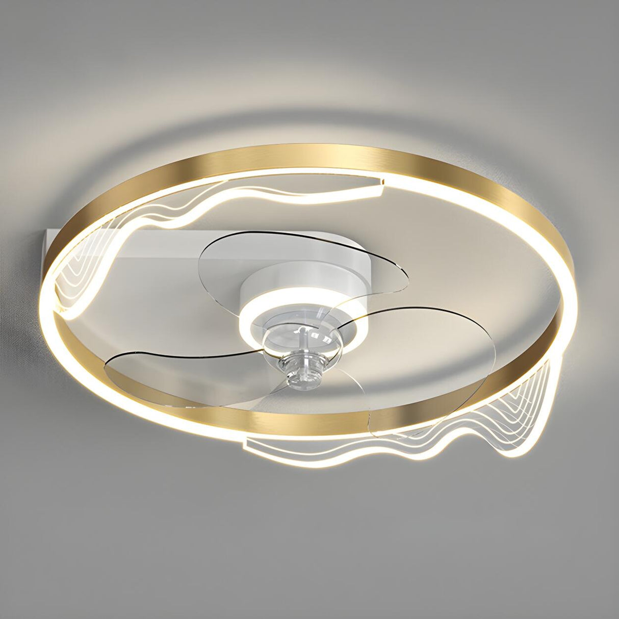 Modern Metal Ring Ornament Ceiling Fan with Light Image - 10