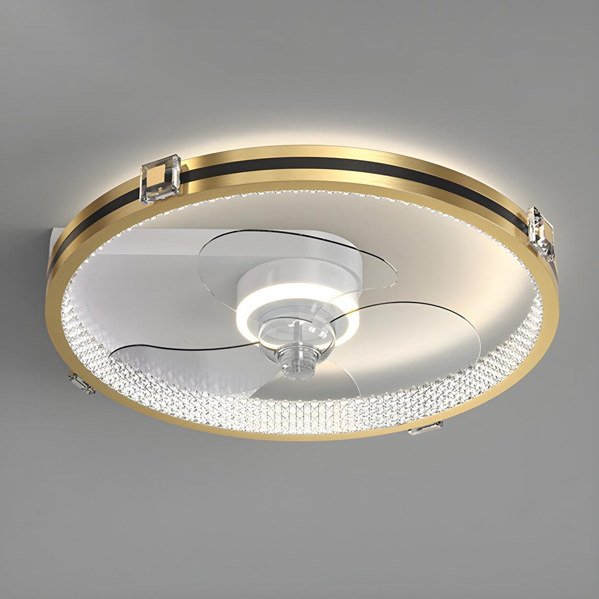 Modern Metal Ring Ornament Ceiling Fan with Light Image - 11