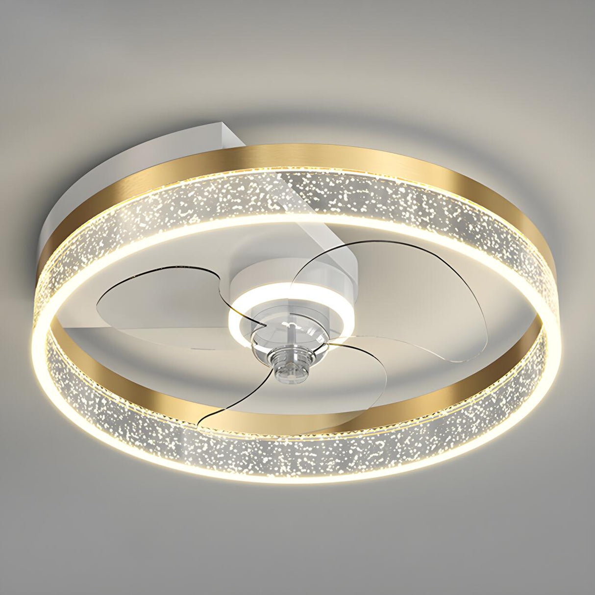 Modern Metal Ring Ornament Ceiling Fan with Light Image - 13