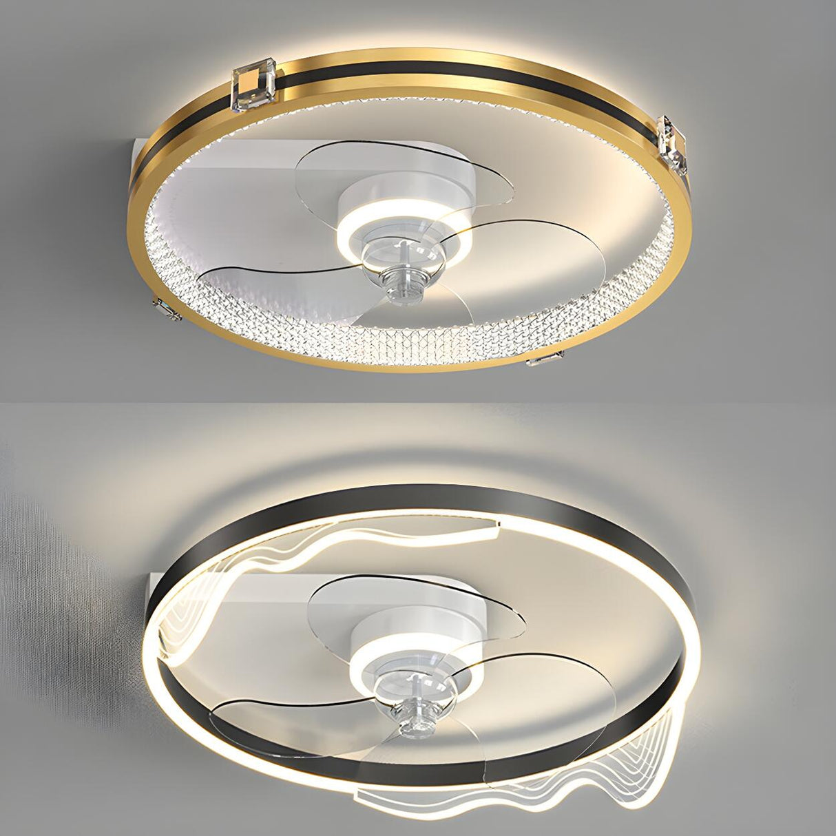 Modern Metal Ring Ornament Ceiling Fan with Light Image - 14