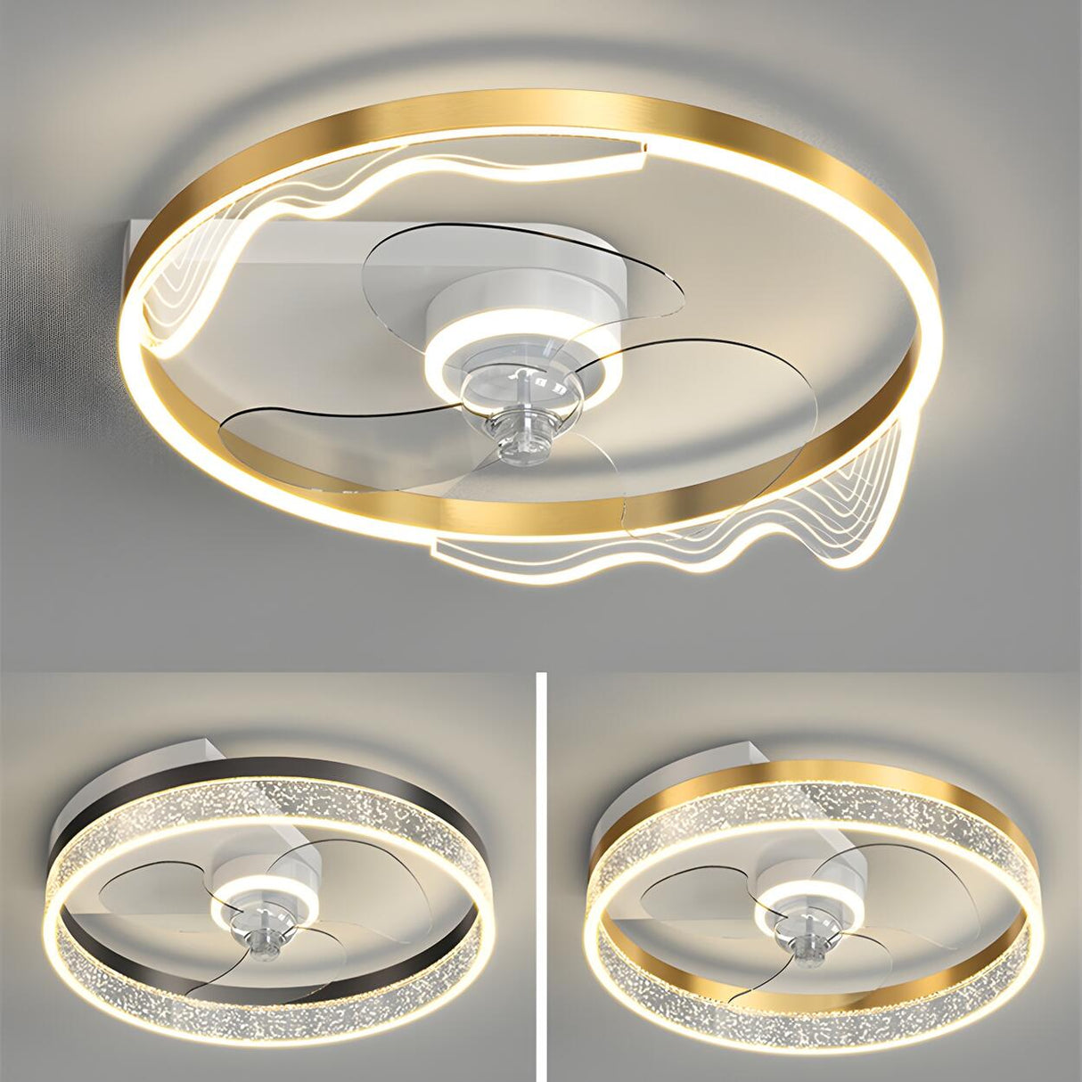 Modern Metal Ring Ornament Ceiling Fan with Light Image - 15
