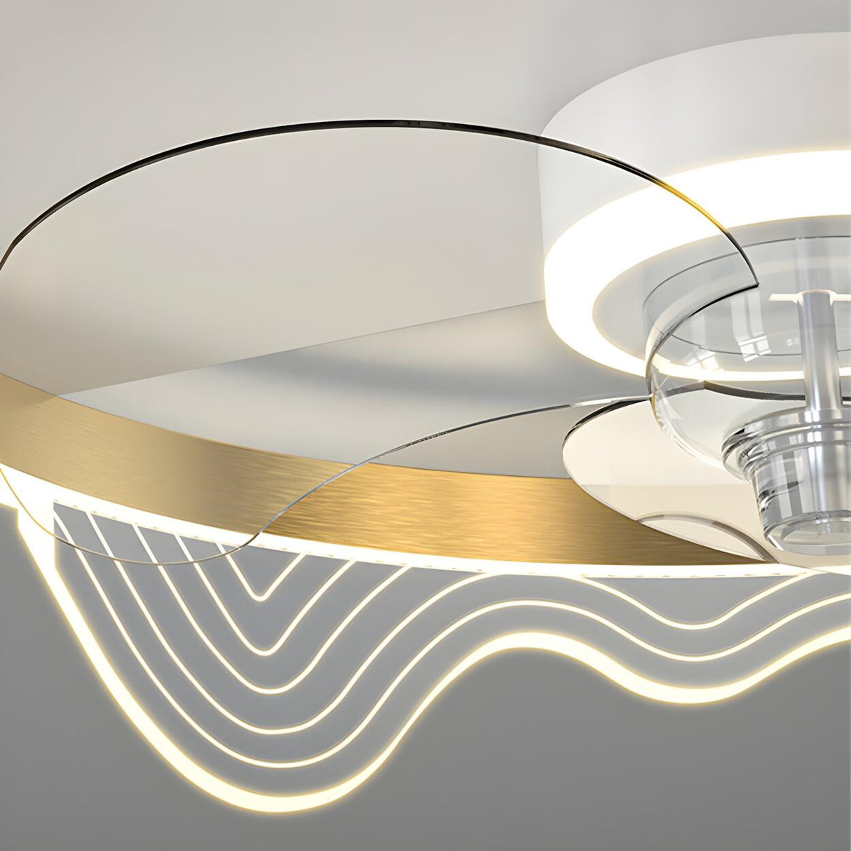 Modern Metal Ring Ornament Ceiling Fan with Light Image - 18