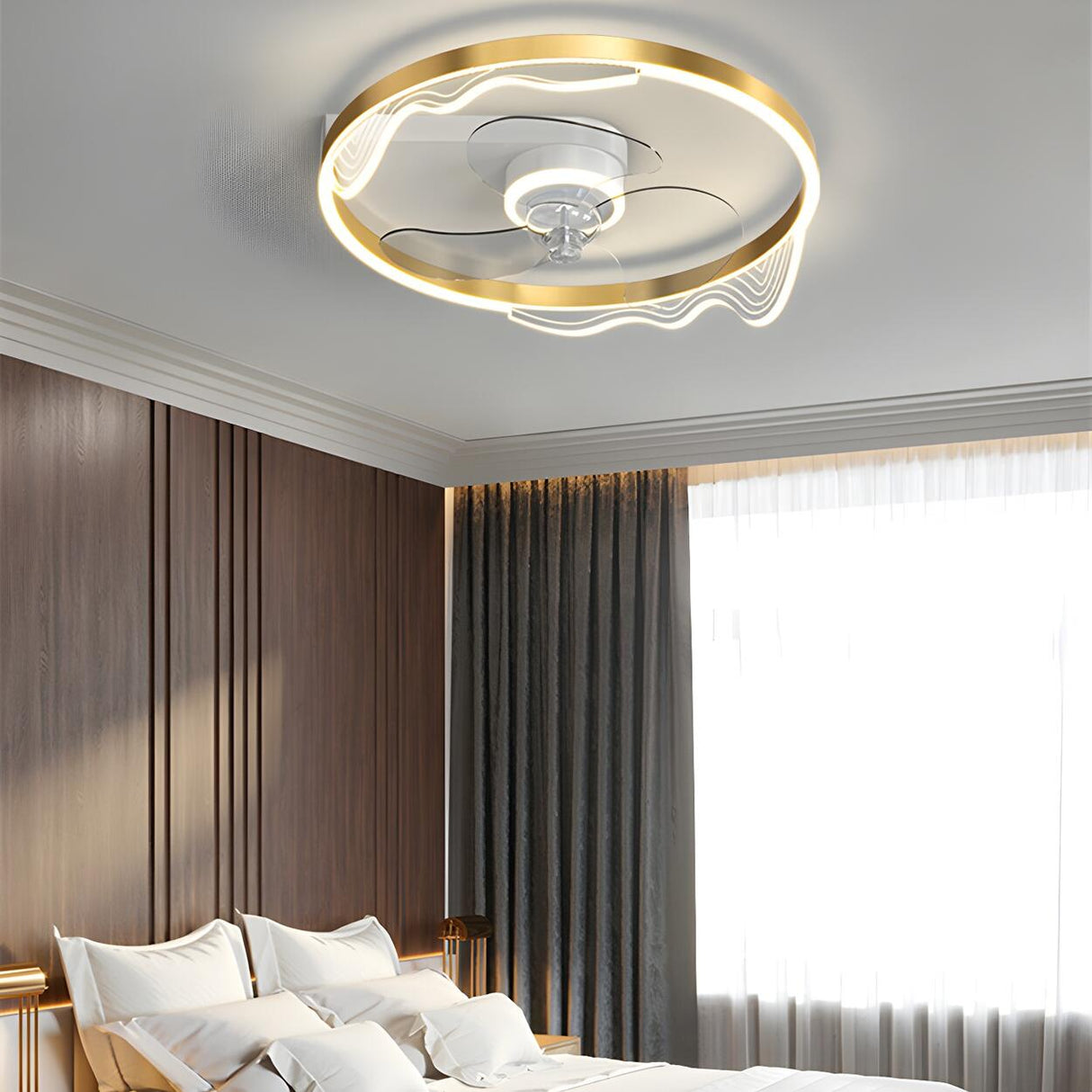 Modern Metal Ring Ornament Ceiling Fan with Light Image - 19