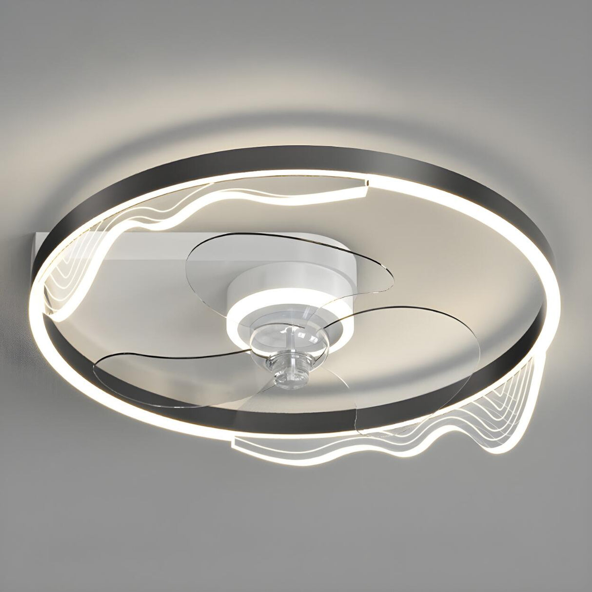 Modern Metal Ring Ornament Ceiling Fan with Light Image - 2