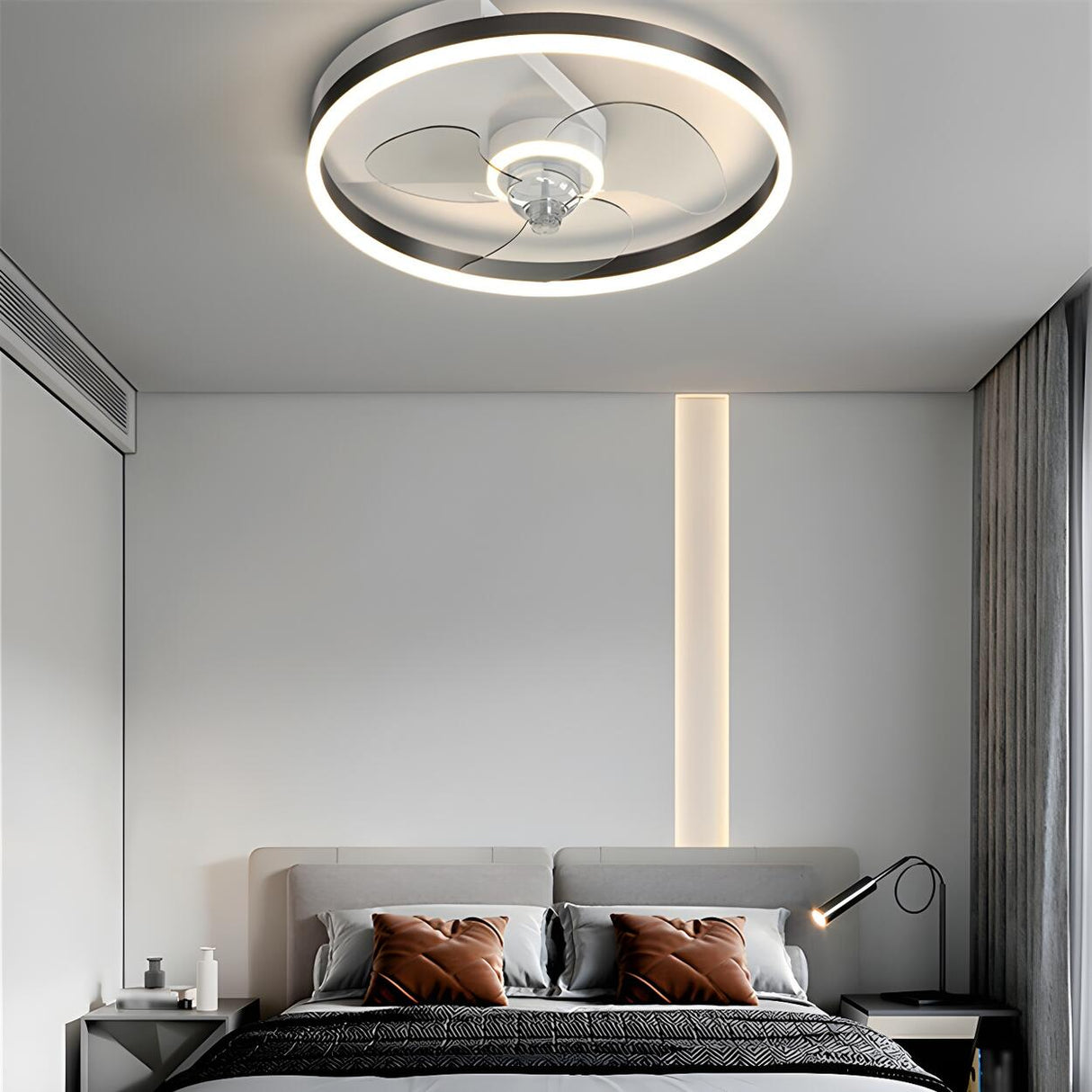 Modern Metal Ring Ornament Ceiling Fan with Light Image - 21