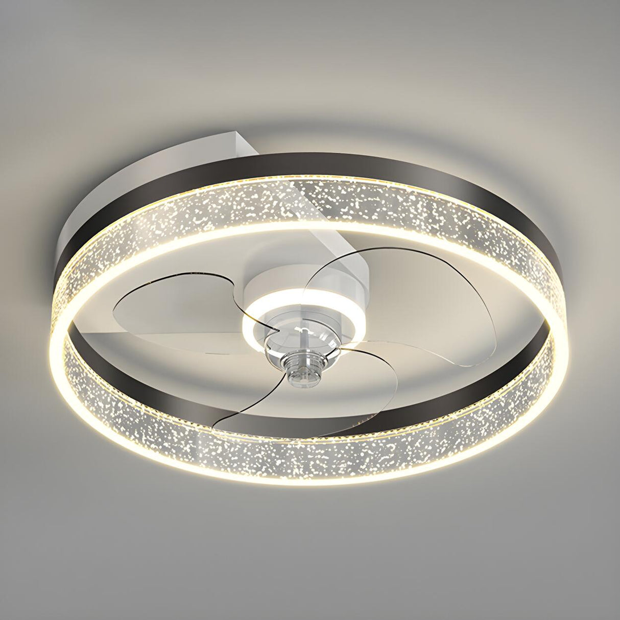 Modern Metal Ring Ornament Ceiling Fan with Light Image - 3
