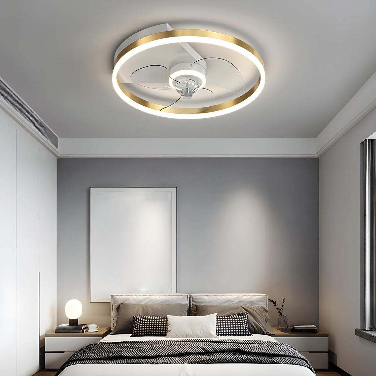 Modern Metal Ring Ornament Ceiling Fan with Light Image - 5