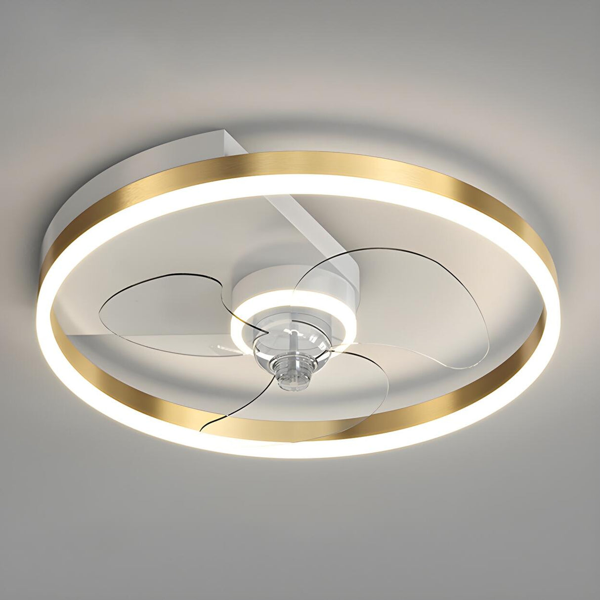 Modern Metal Ring Ornament Ceiling Fan with Light Image - 7