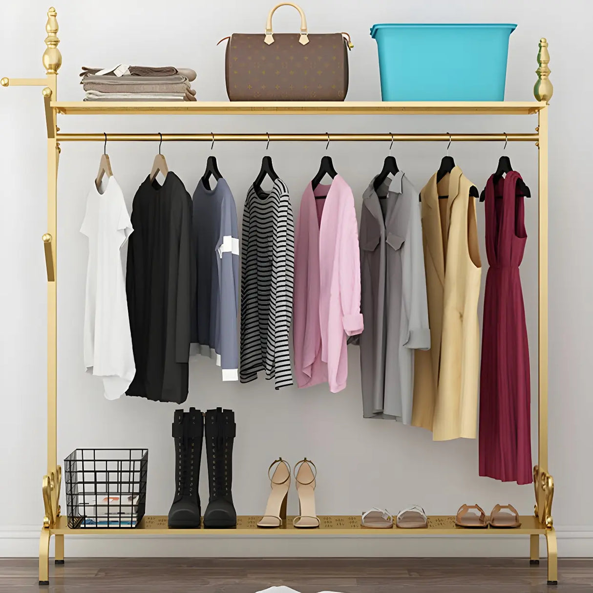 Modern Metal White Freestanding Coat Rack with Storage Image - 16