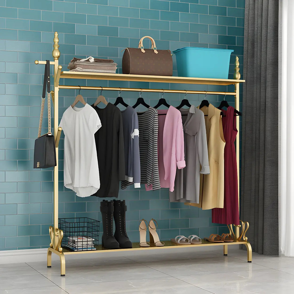 Modern Metal White Freestanding Coat Rack with Storage Image - 4
