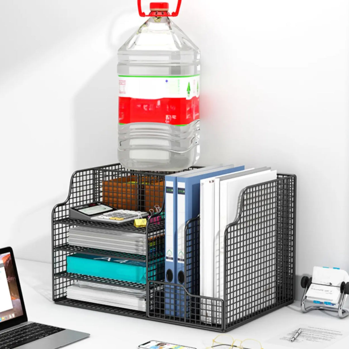 Modern Metal Wire Mesh Desktop Storage Bookcase Black Image - 10