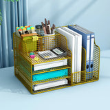 Modern Metal Wire Mesh Desktop Storage Bookcase Black Image - 11