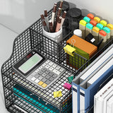 Modern Metal Wire Mesh Desktop Storage Bookcase Black Image - 12