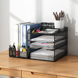 Modern Metal Wire Mesh Desktop Storage Bookcase Black Image - 14