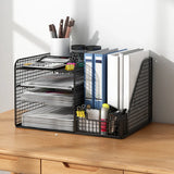 Modern Metal Wire Mesh Desktop Storage Bookcase Black Image - 15