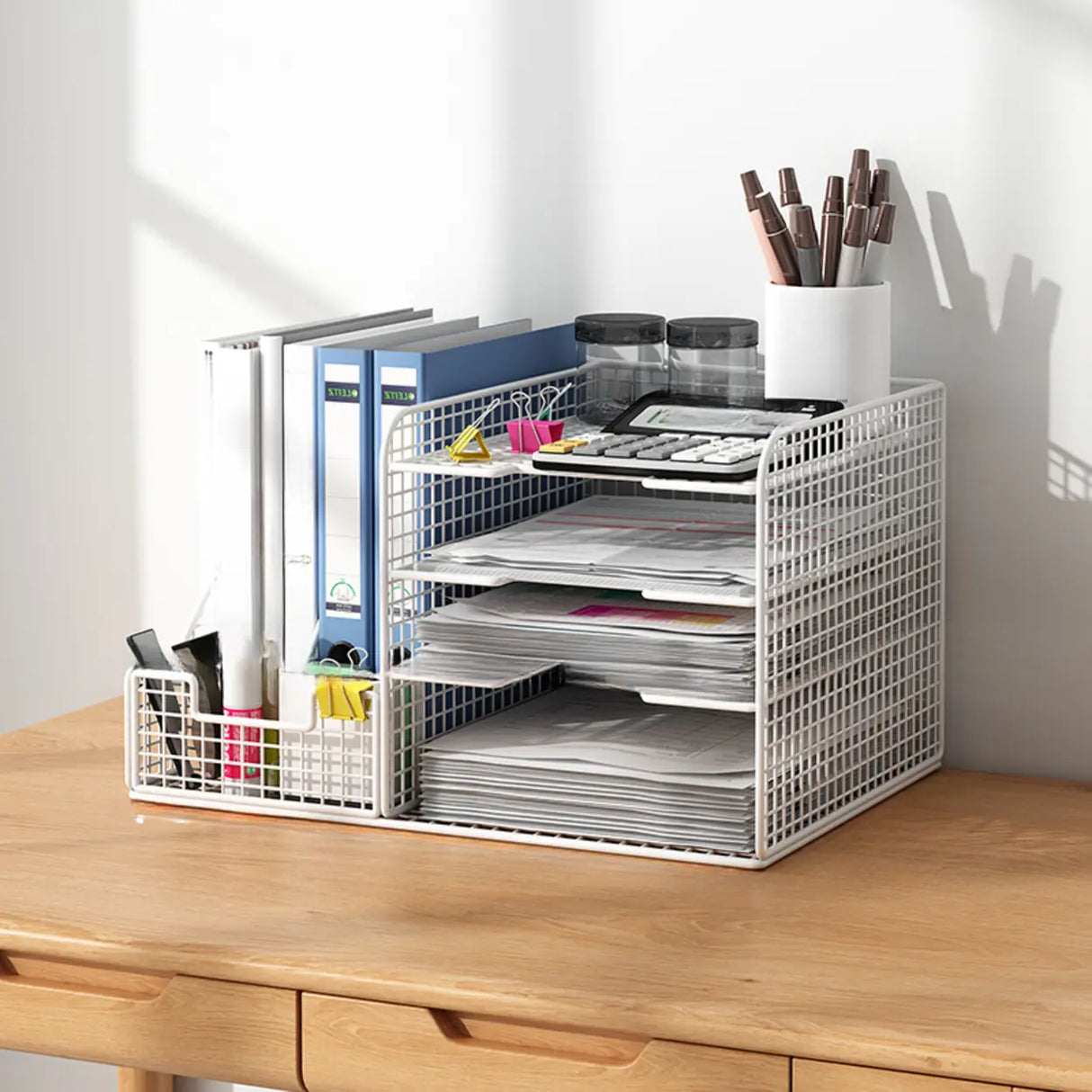 Modern Metal Wire Mesh Desktop Storage Bookcase Black Image - 16