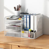 Modern Metal Wire Mesh Desktop Storage Bookcase Black Image - 17