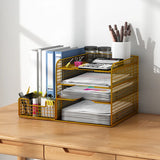 Modern Metal Wire Mesh Desktop Storage Bookcase Black Image - 18