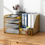 Modern Metal Wire Mesh Desktop Storage Bookcase Black Image - 19