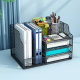 Modern Metal Wire Mesh Desktop Storage Bookcase Black Image - 2