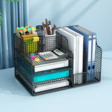 Modern Metal Wire Mesh Desktop Storage Bookcase Black Image - 4