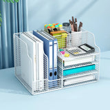 Modern Metal Wire Mesh Desktop Storage Bookcase Black Image - 5
