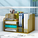 Modern Metal Wire Mesh Desktop Storage Bookcase Black Image - 6