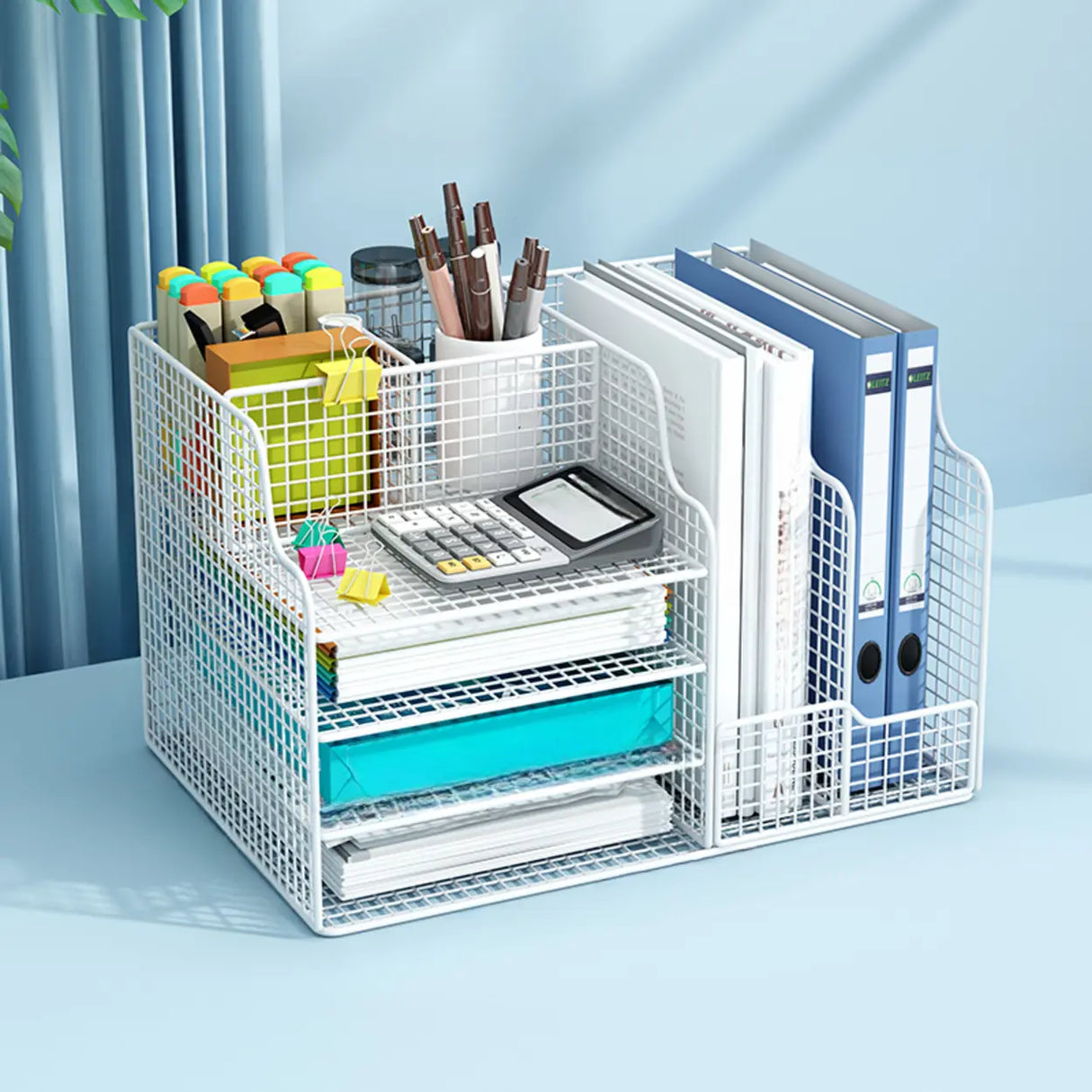 Modern Metal Wire Mesh Desktop Storage Bookcase Black Image - 7
