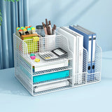 Modern Metal Wire Mesh Desktop Storage Bookcase Black Image - 7