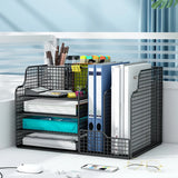 Modern Metal Wire Mesh Desktop Storage Bookcase Black Image - 8