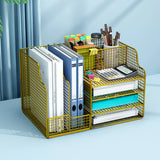 Modern Metal Wire Mesh Desktop Storage Bookcase Black Image - 9