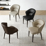 Modern Mid Back Upholstered Faux Leather Arm Dining Chair Image - 1