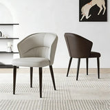Modern Mid Back Upholstered Faux Leather Arm Dining Chair Image - 3