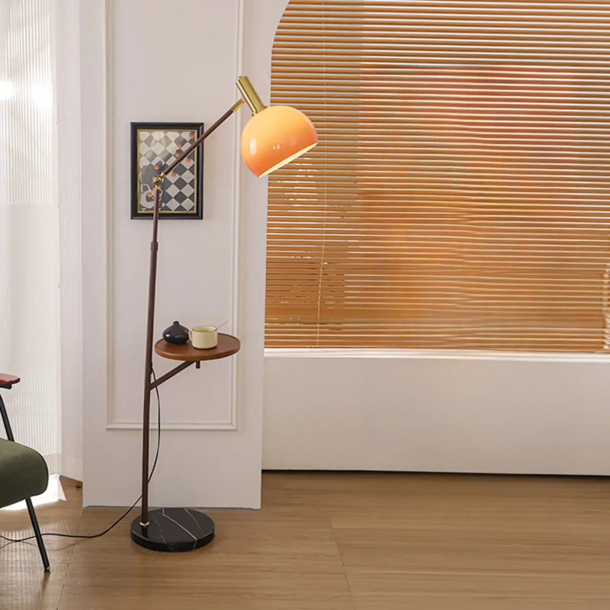 Modern Mid-Century Orange Arc Floor Lamp Image - 2