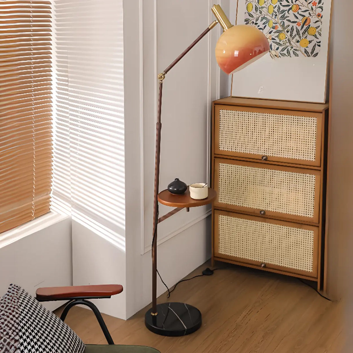 Modern Mid-Century Orange Arc Floor Lamp Image - 4