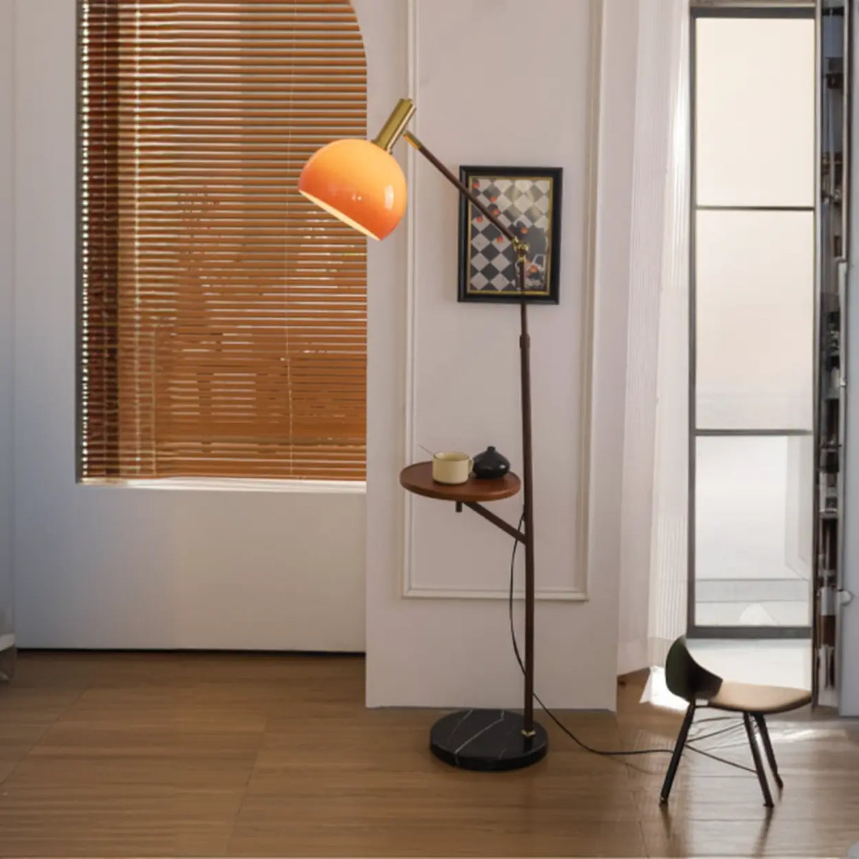 Modern Mid-Century Orange Arc Floor Lamp Image - 6