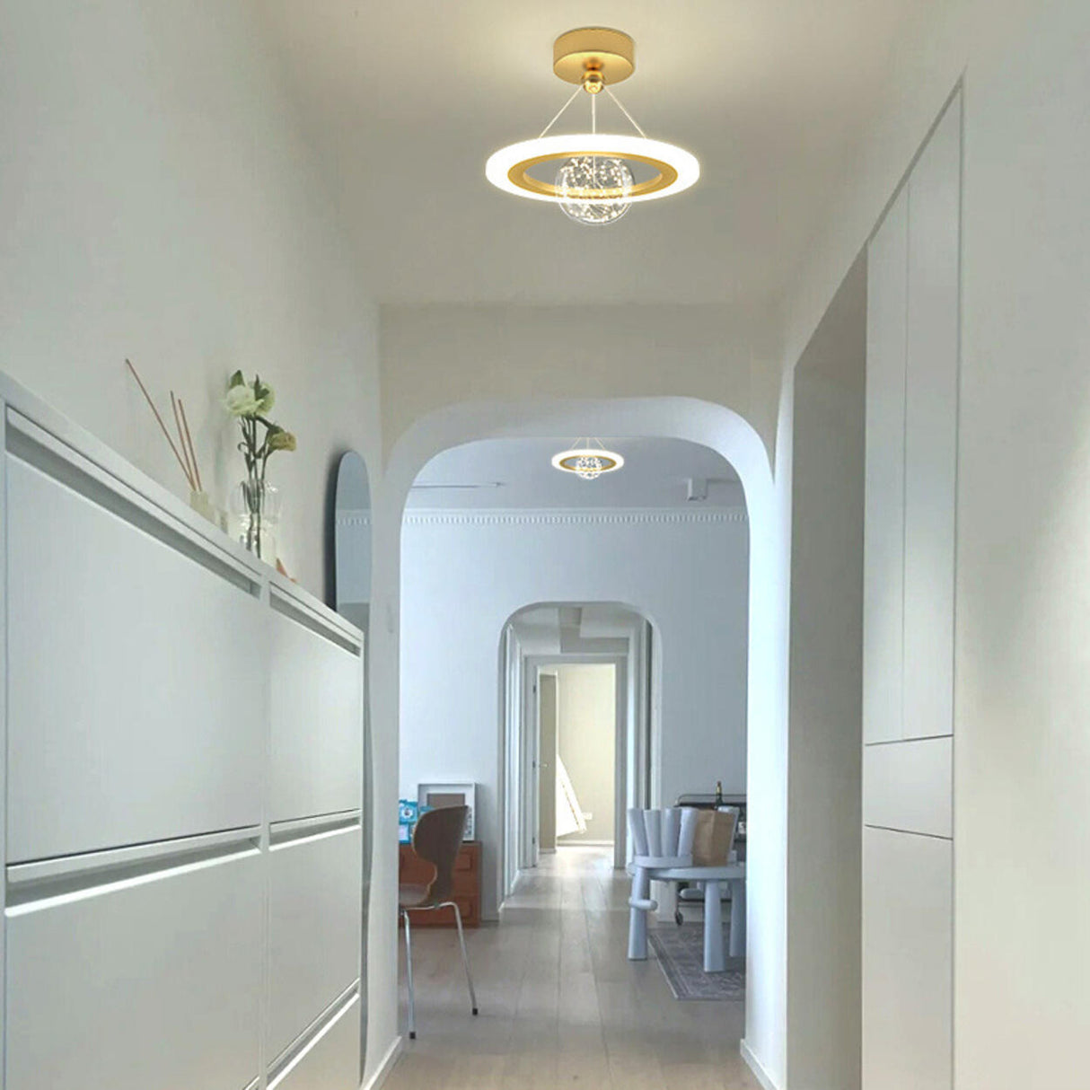 Modern Mini Orbital Gold LED Halo Pendant Chandelier Image - 13