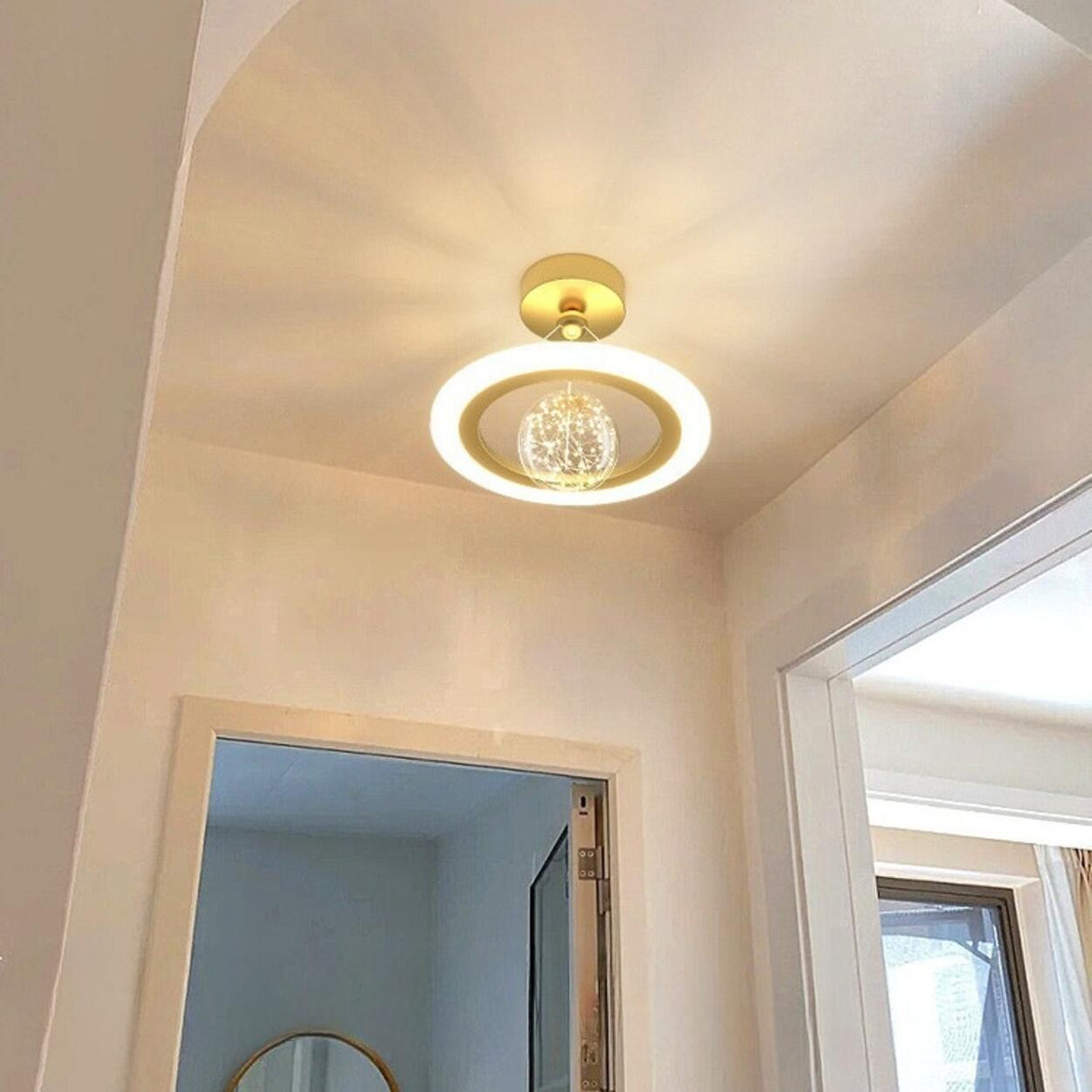 Modern Mini Orbital Gold LED Halo Pendant Chandelier Image - 4