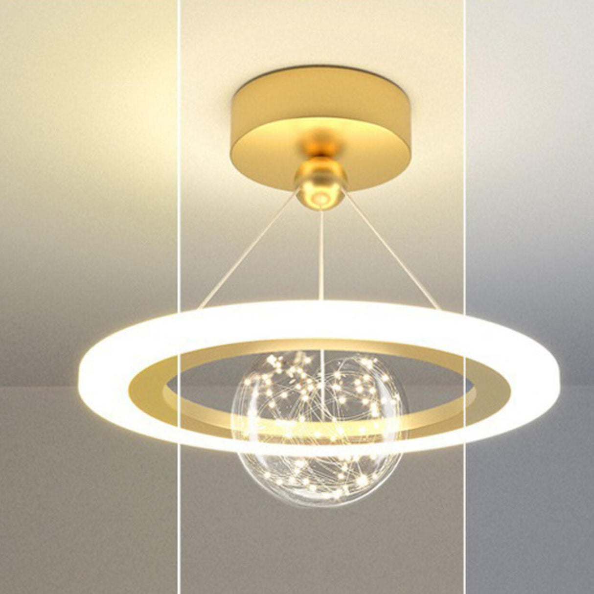 Modern Mini Orbital Gold LED Halo Pendant Chandelier Image - 7