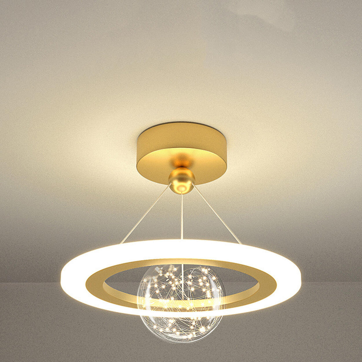 Modern Mini Orbital Gold LED Halo Pendant Chandelier Image - 9