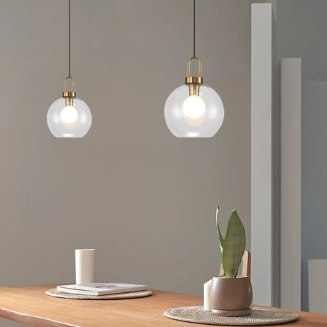 Modern Minimalist Ball Clear Glass Brass Pendant Light Image - 3