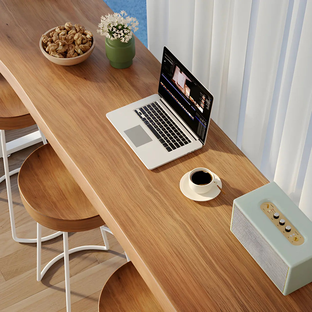 Modern Minimalist Bar Table with Wood Top and Metal Legs Image - 7
