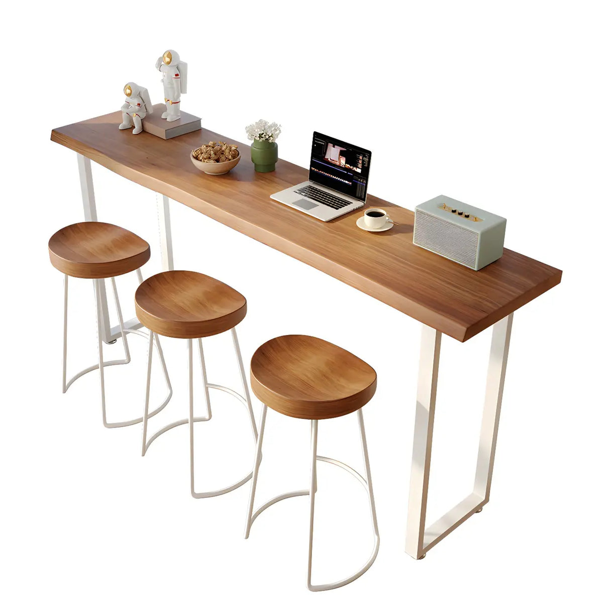 Modern Minimalist Bar Table with Wood Top and Metal Legs Image - 8