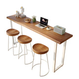 Modern Minimalist Bar Table with Wood Top and Metal Legs Image - 8
